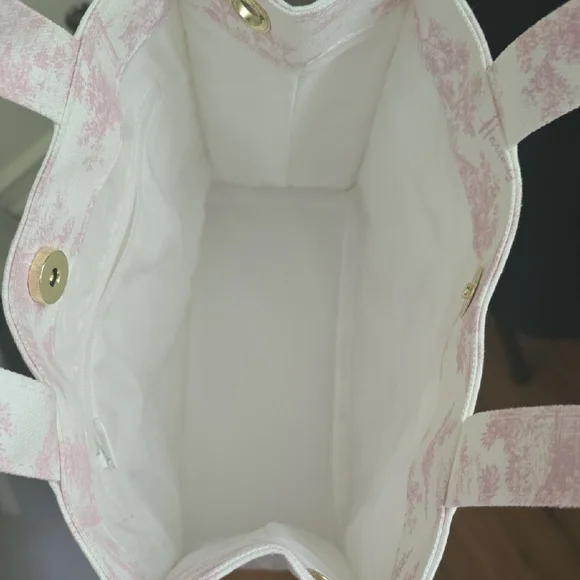 Harrods Pink and White Toile Tote Bag - Picture 3 of 12